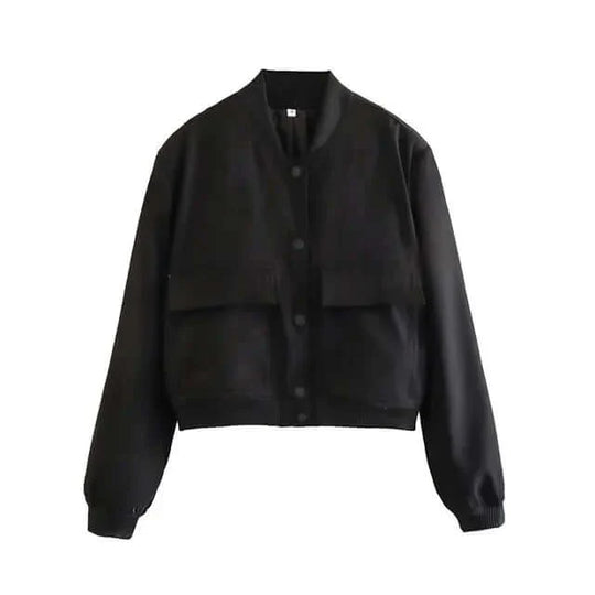 EB | Damen Bomberjacke Mit Taschen Einfarbige Farbe Und Streetwear Stil
