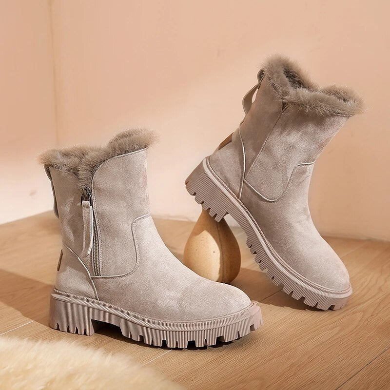 EB | Fell Schnee Stiefel mit Plateau Absatz