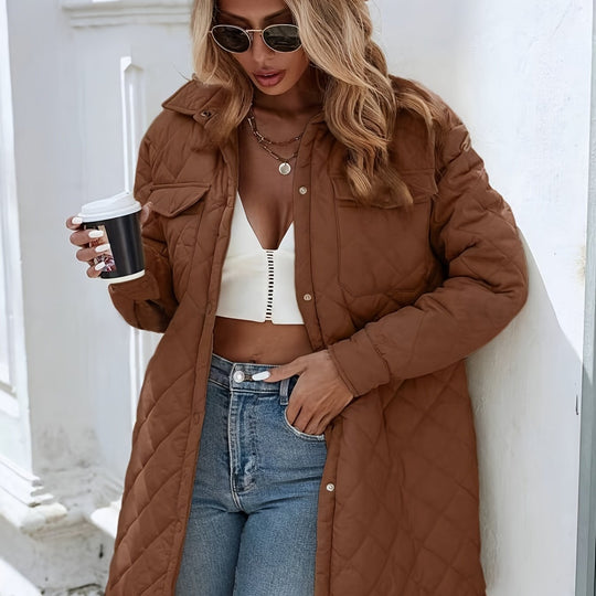 EB | Damen Wattierte Pufferjacke mit Knopfverschluss und langer Passform