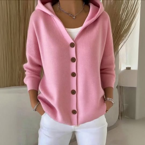 EB | Damen Strickcardigan mit Kapuze und Knöpfen
