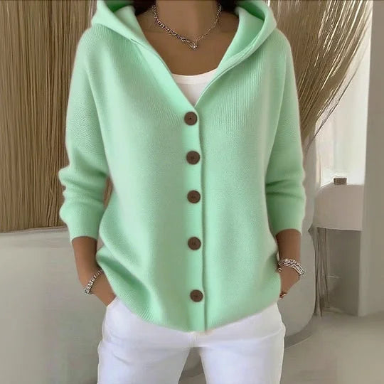 EB | Damen Strickcardigan mit Kapuze und Knöpfen