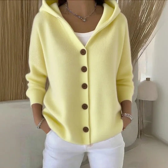 EB | Damen Strickcardigan mit Kapuze und Knöpfen