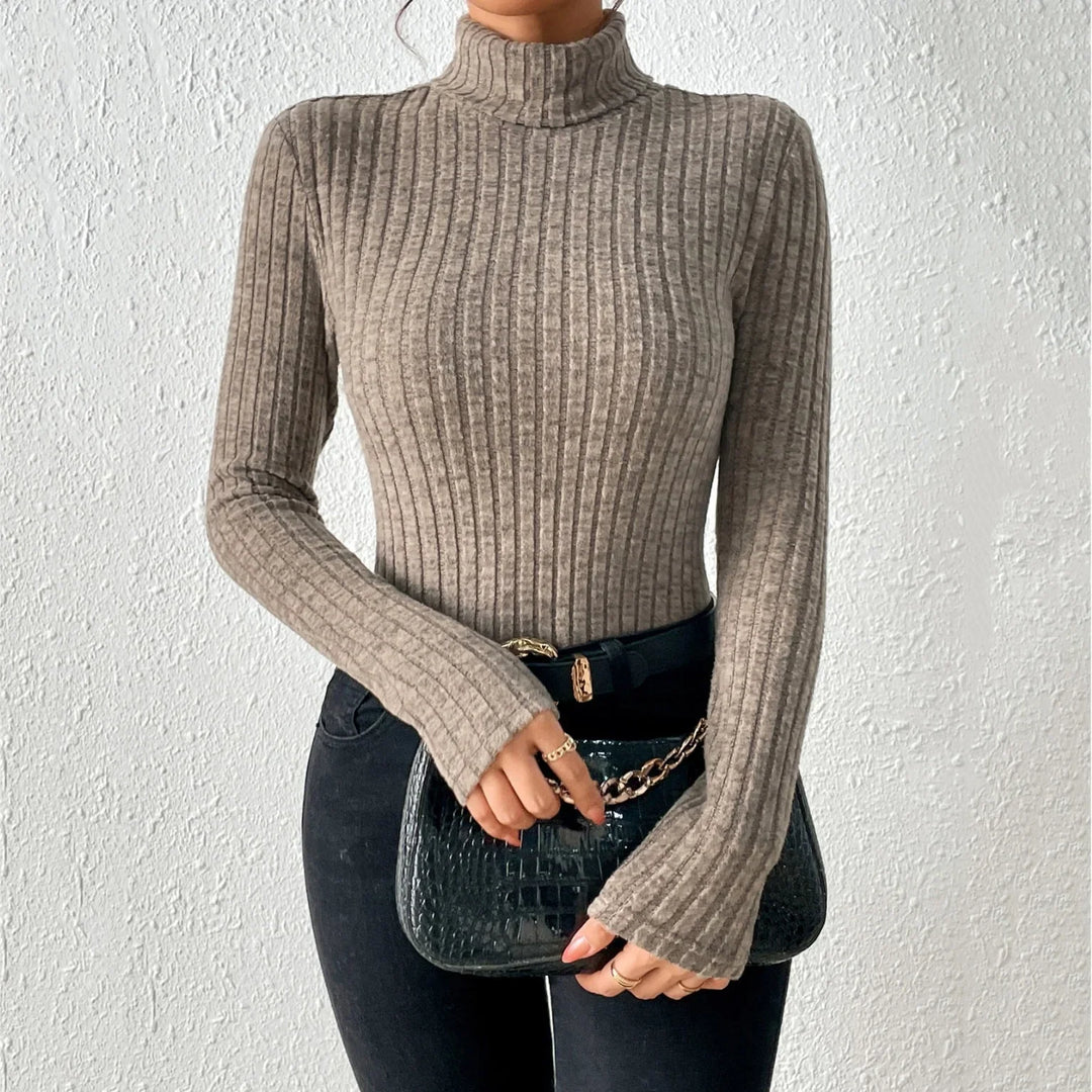 EB | Hoher Kragen Schmaler Schnitt Gerippter Wollmix Lange Ärmel
