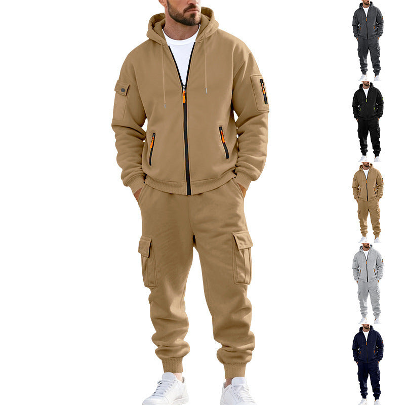 Herren nan urbanes Funktions-Cargo-Sweatset mit Kapuzenjacke, Reißverschlusstaschen und konisch zulaufender Cargo-Jogger EB
