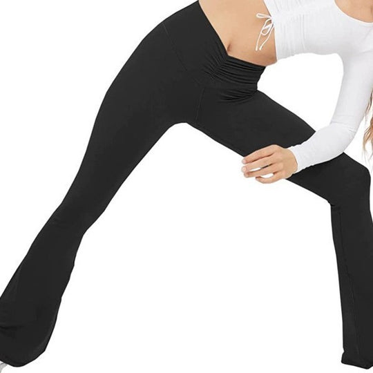 Damen Hohe Taille Flared Leggings mit Raffungen EB