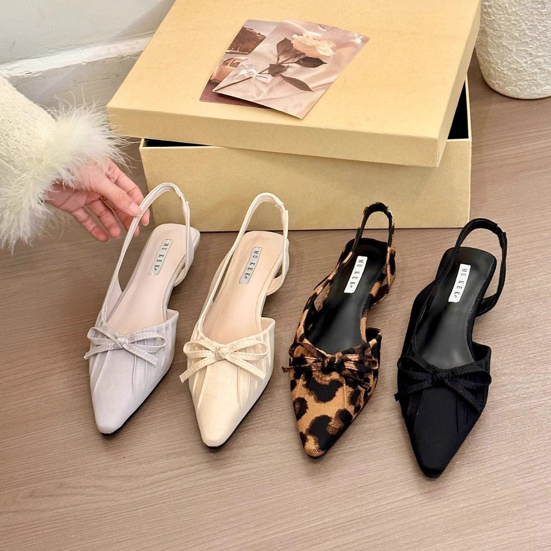 Damen elegante Sling-Ballerinas mit dekorativen Schleifen und flachem Absatz EB