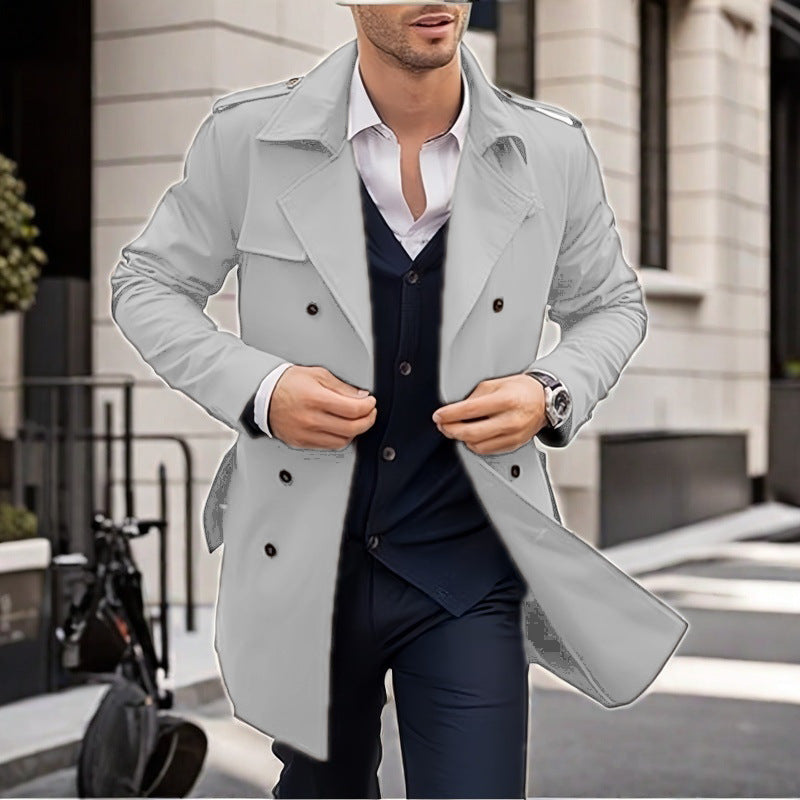 Herren Doppelt-knopf Trenchcoat mit praktischen Taschen EB