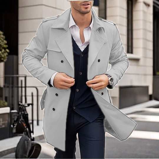 Herren Doppelt-knopf Trenchcoat mit praktischen Taschen EB