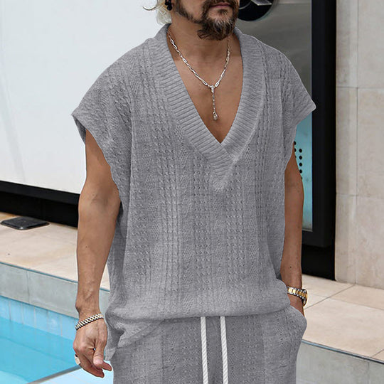Herren lässiges Strick-T-Shirt mit V-Ausschnitt und oversized Schnitt EB