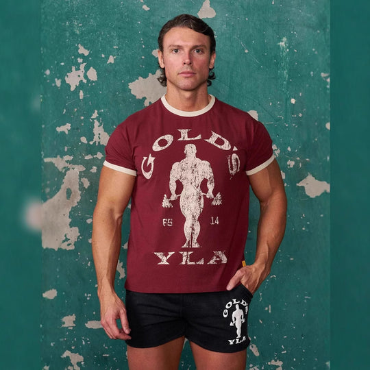 Herren nan Vintage Trainingsshirt mit Rundhalsausschnitt Kontrastbündchen und Retro-Bodybuilding-Druck EB