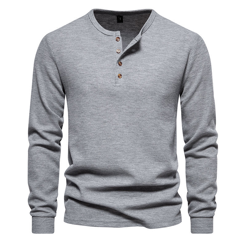 Herren Langarm-Henley-Shirt mit strukturiertem Oberflächenmuster und praktischen Knopfdetails EB
