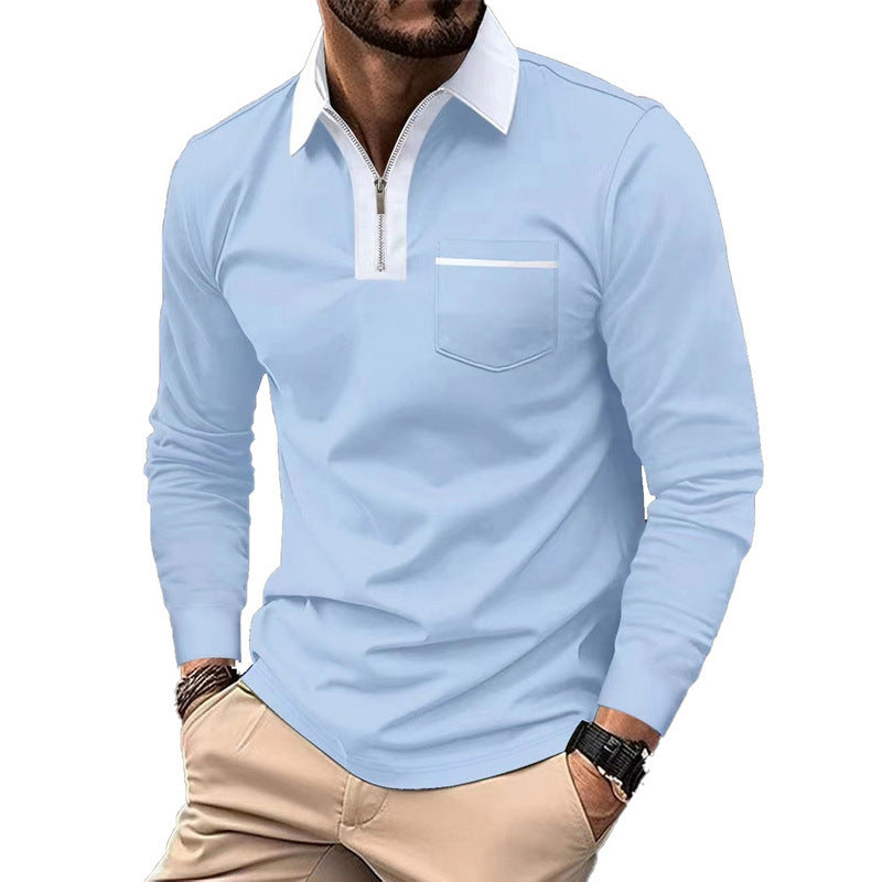 Herren nan elegantes Langarm-Poloshirt mit verdecktem Halbzip, strukturierter Piqué-Optik und dezenter Brusttasche EB