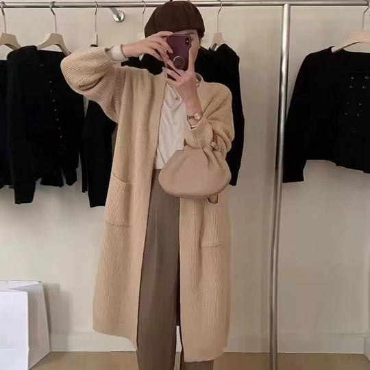 Damen Weicher Strickmantel mit großzügigen Taschen und weitem Schnitt EB