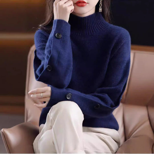 Damen Eleganter Rollkragenpullover mit Knopfdetails und weichem Material EB
