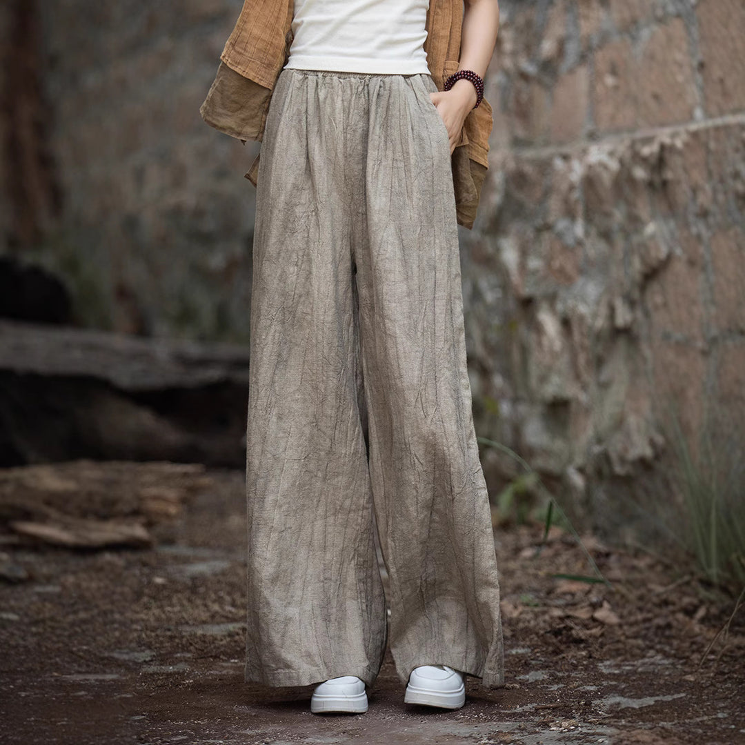 Damen weite Leinenhose mit eleganter Textur EB