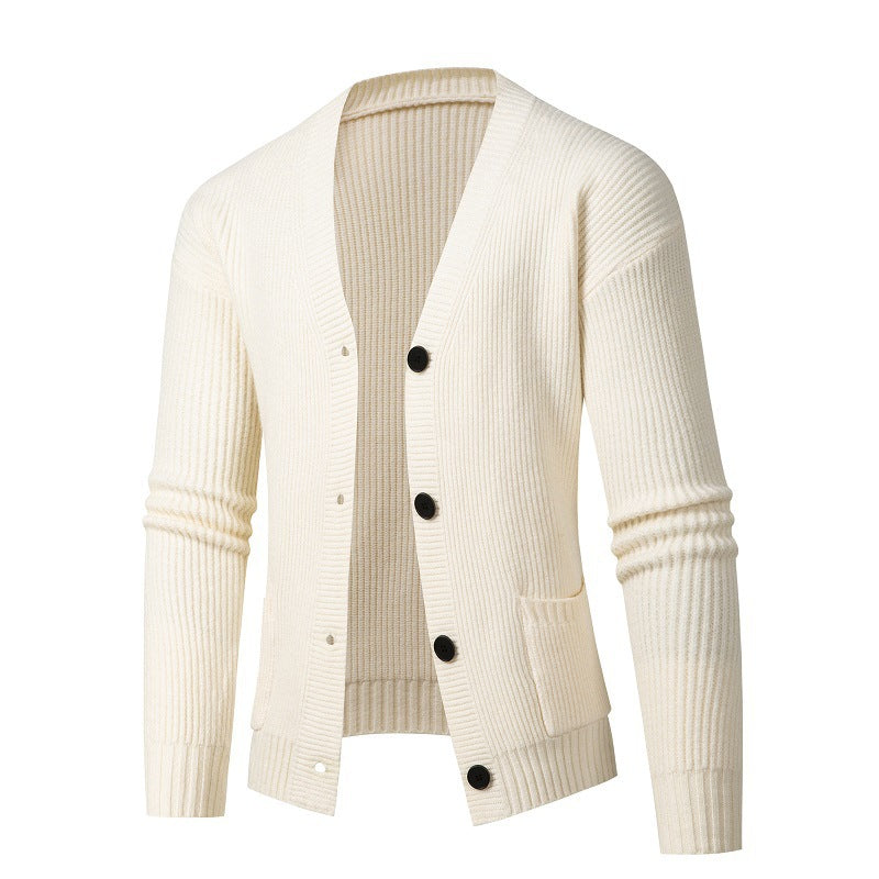Damen gestreifte Strickjacke mit modischem Schnitt und praktischen Taschen EB
