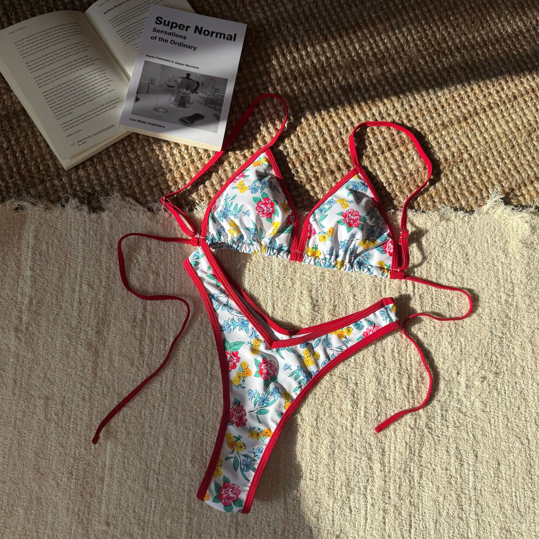 Damen Triangel-Bikini mit floralen Mustern und verstellbaren Trägern EB