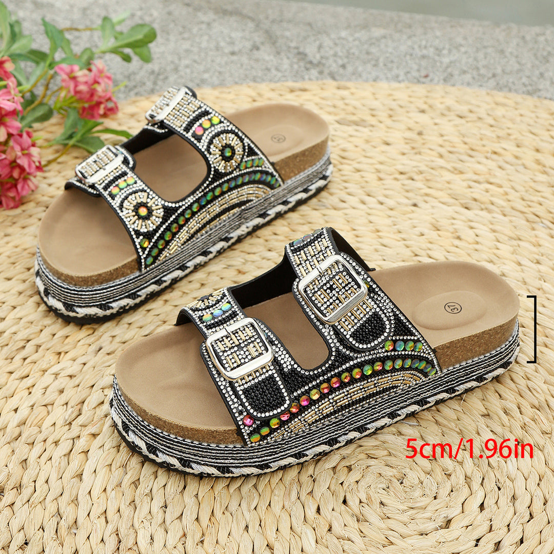 Damen dekorative Riemensandalen mit modischen Schnallen EB