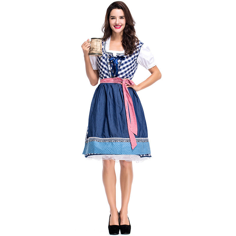 Damen nan traditionelles Trachten Dirndlkleid mit herzförmigem Ausschnitt, Schnürung und abnehmbarer Schürze EB
