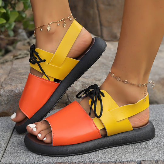 Damen modische offene Schnürsandalen mit komfortablem Fußbett EB