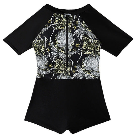 Damen Rashguard Badeanzug mit floralem Muster und kurzen Ärmeln EB