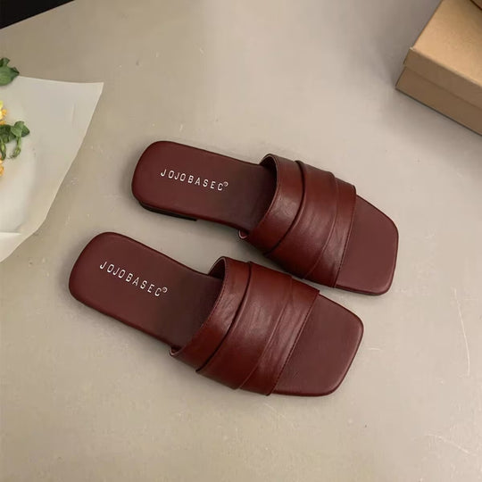 Damen modische Pantoletten mit breitem Textilriemen und rutschfester Sohle EB