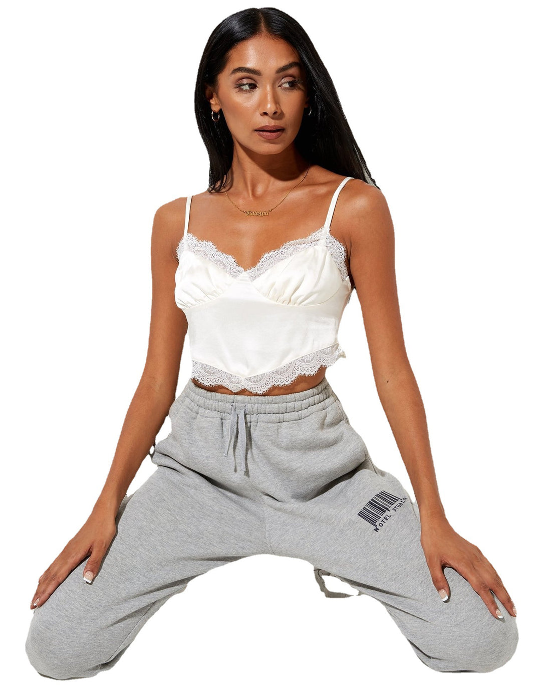 Damen Satin-Cami mit feiner Spitzenkante EB