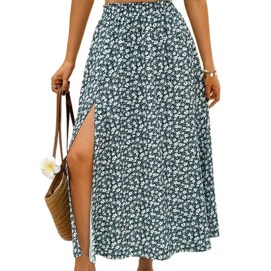 Damen Maxirock mit floralem Design und seitlichem Schlitz EB