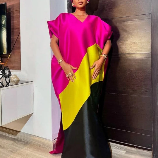 Damen asymmetrisches Kaftan-Kleid mit voluminösen Ärmeln EB