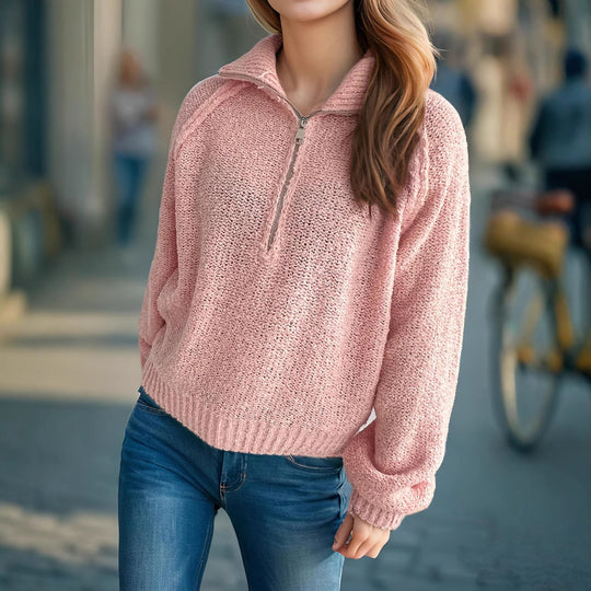 Damen lässiger Zip-Pullover mit oversized Schnitt und hohem Kragen EB