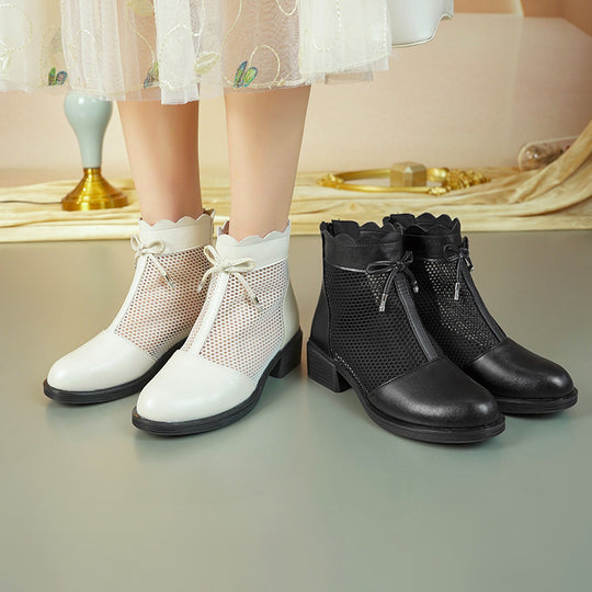 Damen elegante Stiefeletten mit modischem Lochdesign und dekorativem Reißverschluss EB