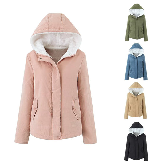 Damen Kapuzenjacke mit Teddyfutter und verdecktem Reißverschluss EB
