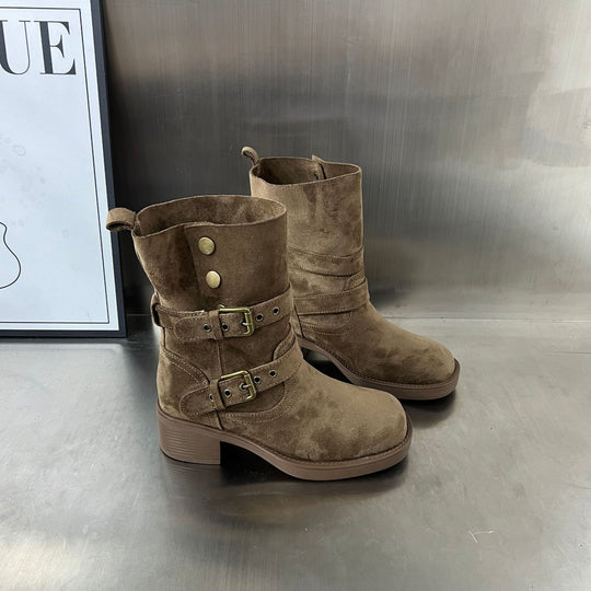Damen Modische Stiefeletten mit eleganten Schnallen und bequemer Absatzhöhe EB
