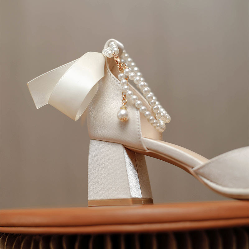 Damen elegante Slingback Schuhe mit perlverziertem Riemen EB