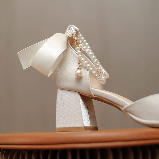 Damen elegante Slingback Schuhe mit perlverziertem Riemen EB
