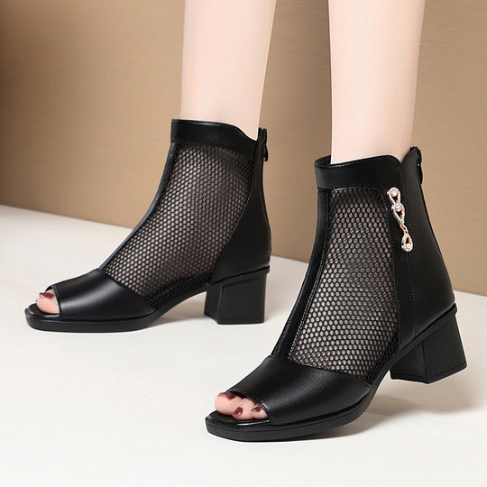 Damen Offene Stiefeletten mit Netzdesign und elegantem Schmuckdetail EB
