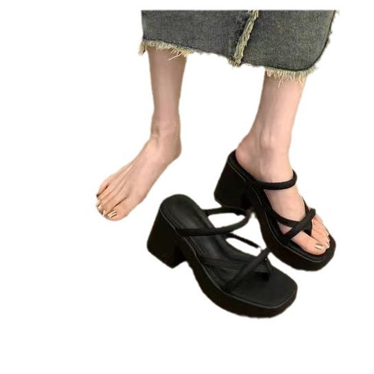 Damen Plateau Sandalen mit modischem Kreuz-Riemen und stabilen Blockabsätzen EB
