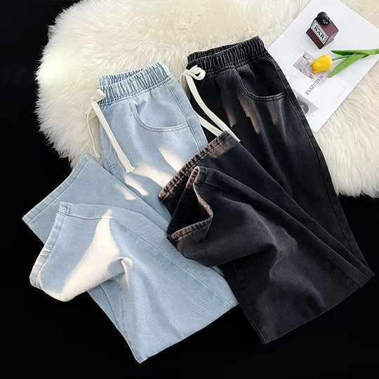 Damen lässige Denim-Hose mit elastischem Bund und praktischen Eingrifftaschen EB