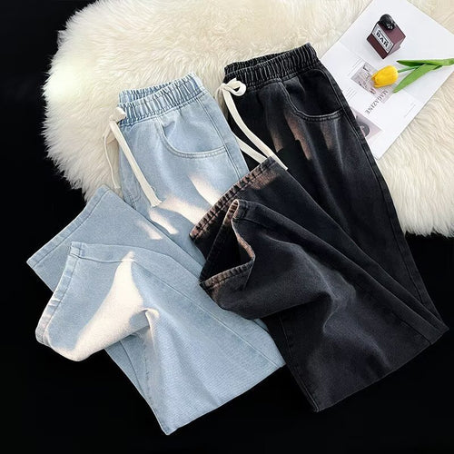 Damen lässige Denim-Hose mit elastischem Bund und praktischen Eingrifftaschen EB