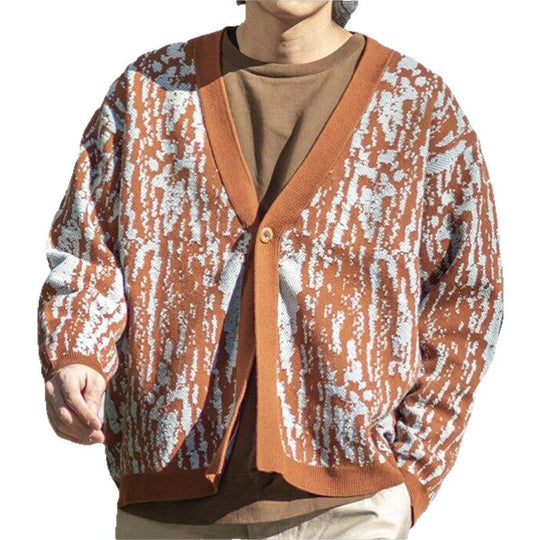Herren modischer Strick-Cardigan mit stylishem Muster und V-Ausschnitt EB