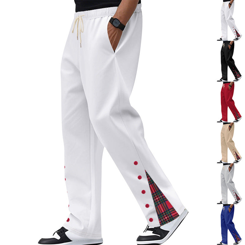 Herren Relaxed-Fit Jogginghose mit Karo-Seitenpasse, Druckknopfleiste & Kordelzug EB