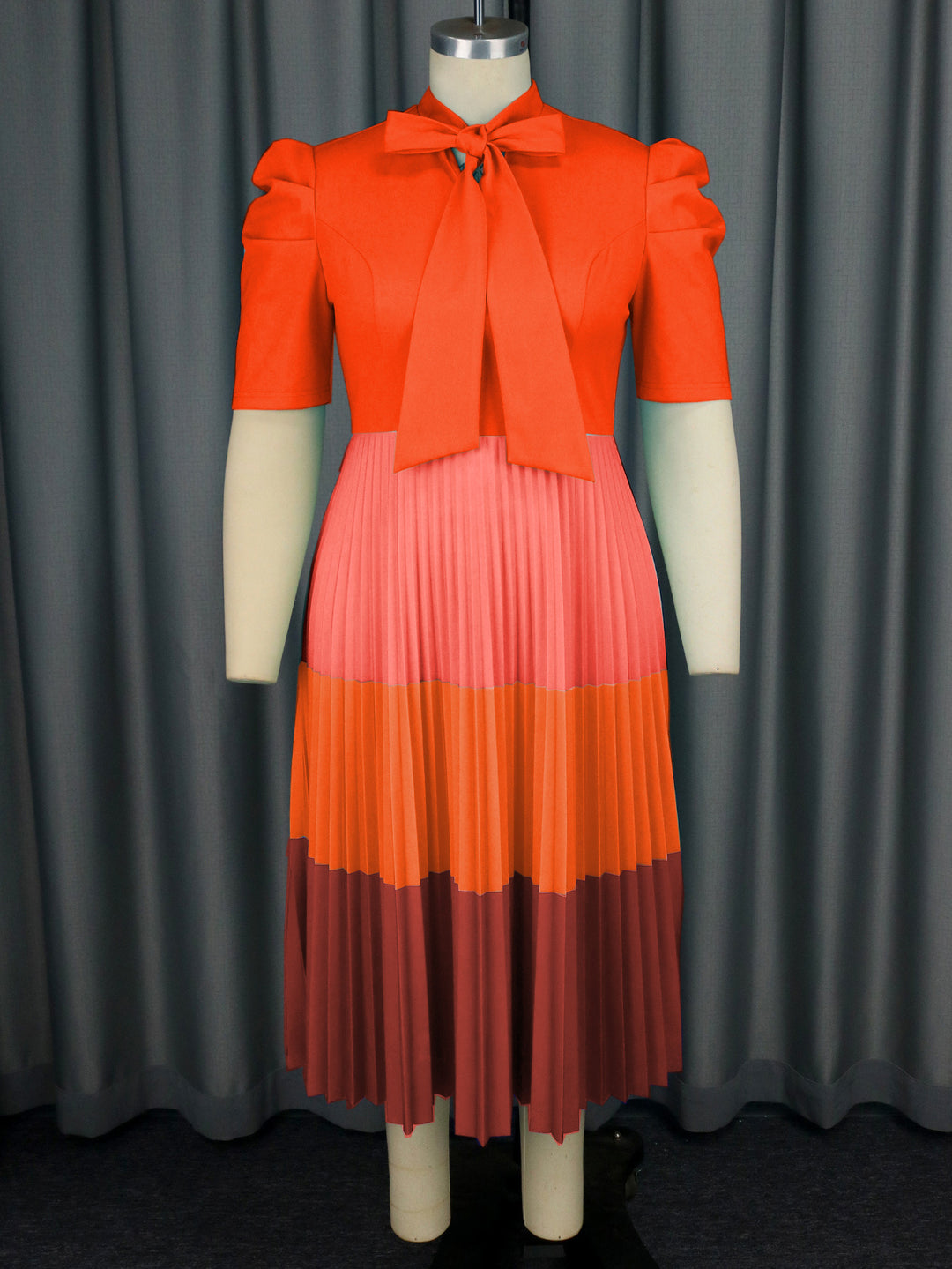 Damen Elegantes Plisseekleid mit Schleifenkragen EB