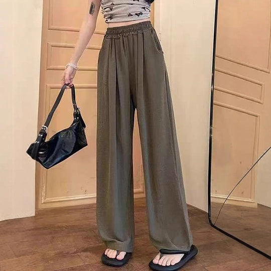 Damen Weite Leinenhose mit elastischem Bund und praktischen Taschen EB