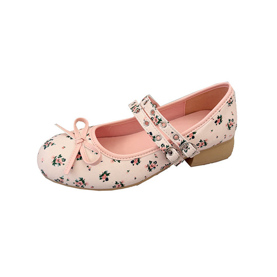 Damen Ballerinas mit zwei verstellbaren Riemchen und floralem Design EB