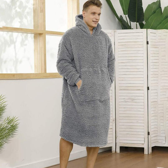 Herren Kuscheliger Fleece-Bademantel mit Kapuze und Taschen EB