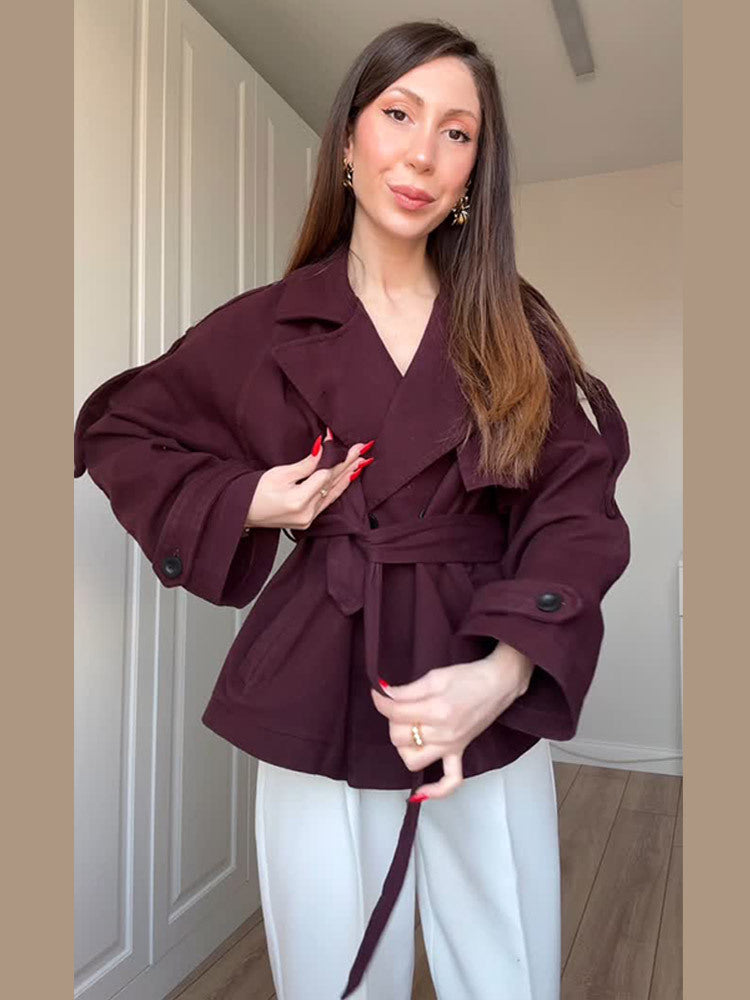 Damen Modische Oversized-Trenchcoat mit Taillengürtel EB