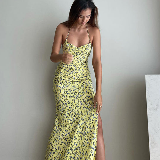 Damen Etuikleid mit floralem Design und eleganten Spaghettiträgern EB