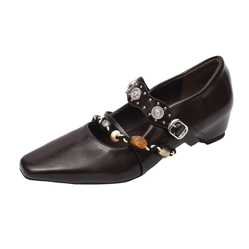 Damen Stilvolle Ballerinas mit dekorativem Riemen und eleganter Schnalle EB