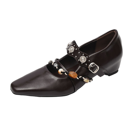 Damen Stilvolle Ballerinas mit dekorativem Riemen und eleganter Schnalle EB