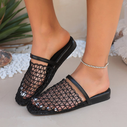 Damen offene Slipper mit eleganten Netzdetails EB